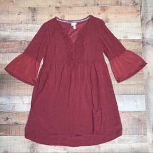 Knox Rose | Maroon Bell Sleeves Boho Mini Dress